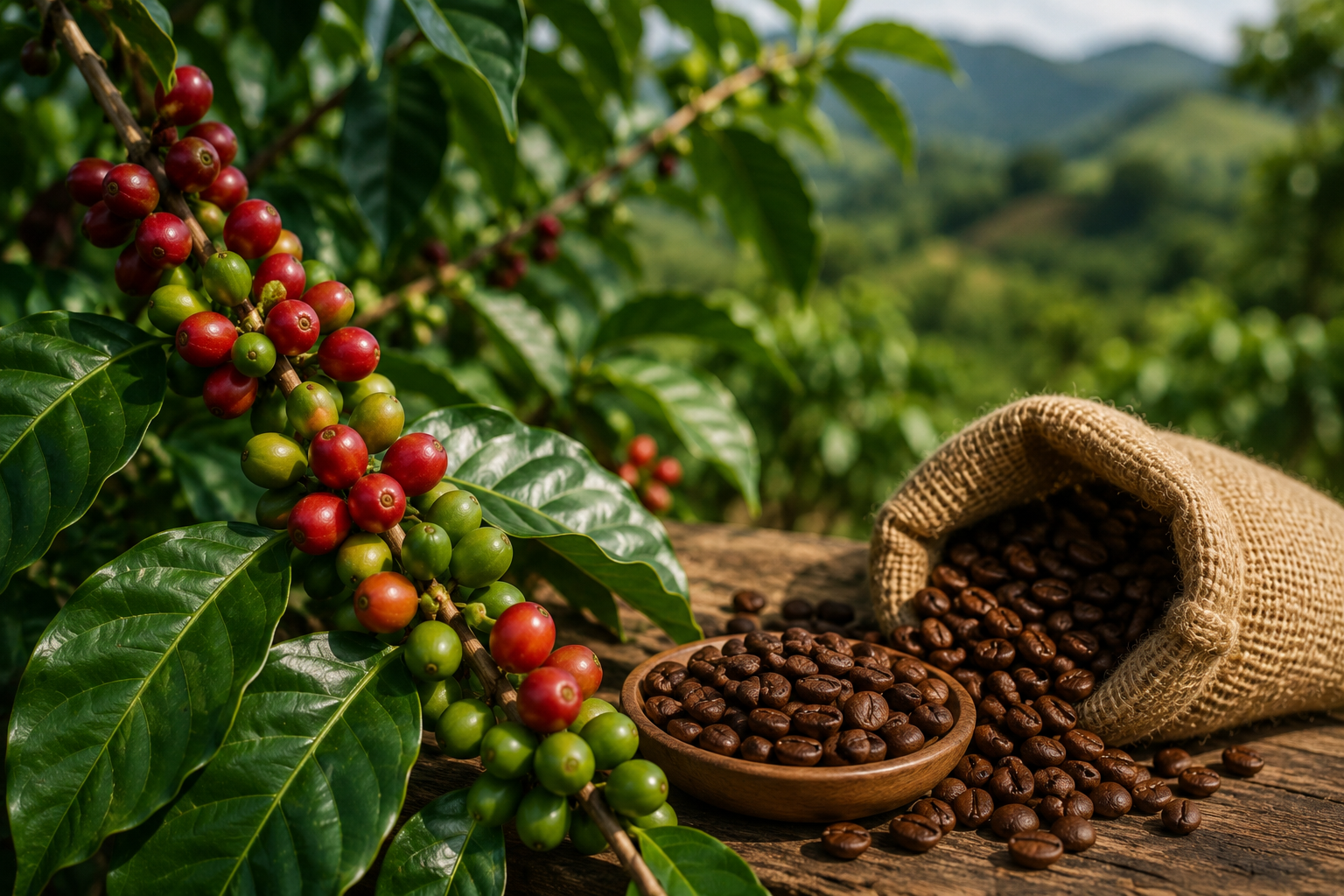 Café colombiano recién cosechado